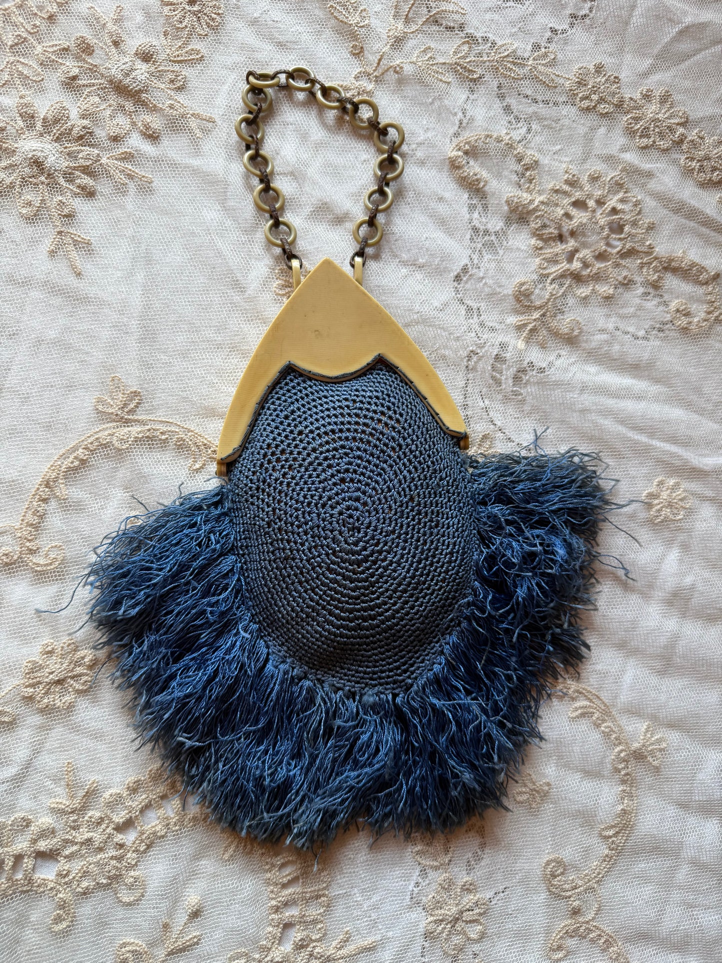 1920s Blue Crochet Fringed Cag