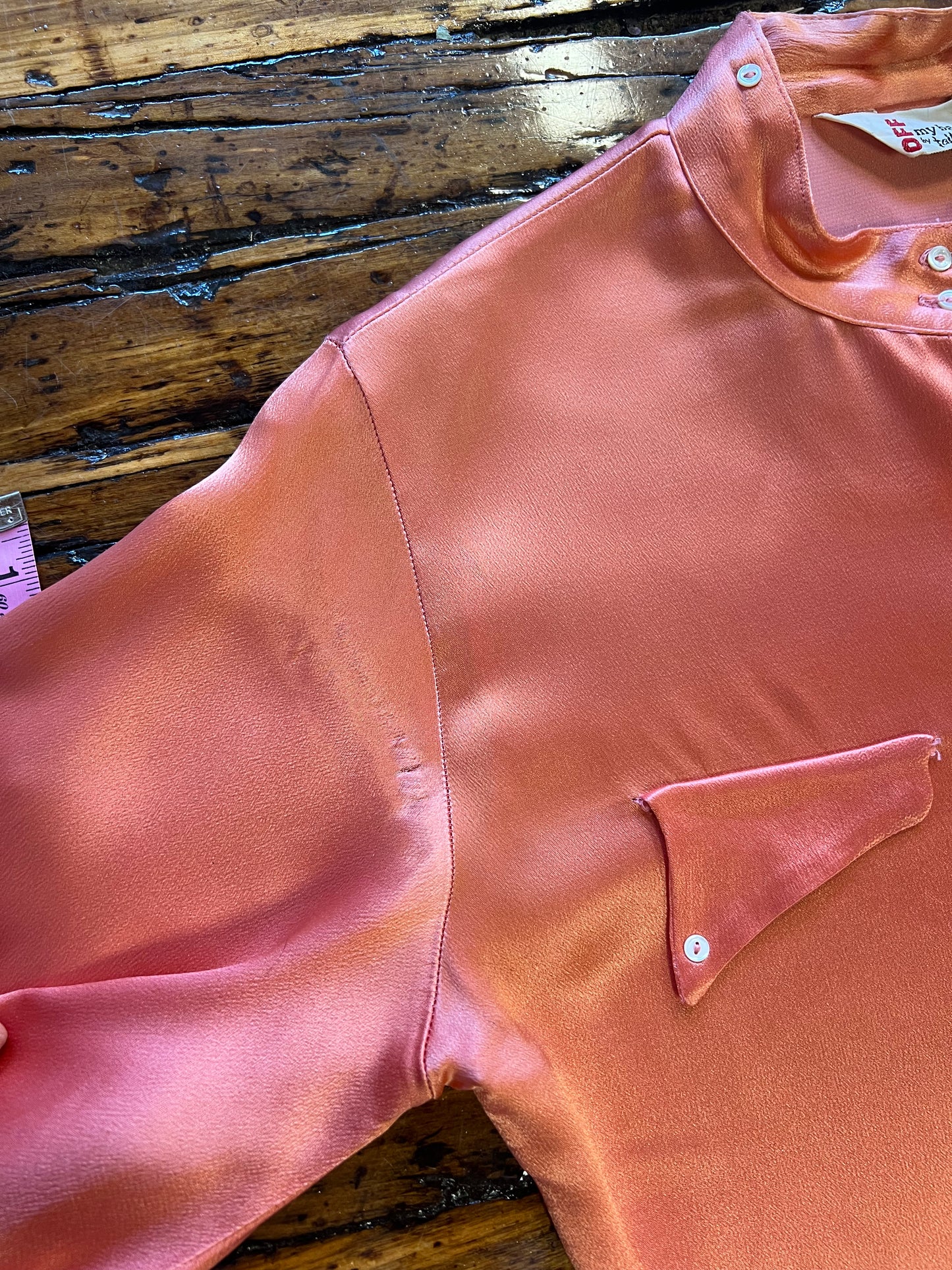 1950s Salmon Bishop Sleeve Blouse