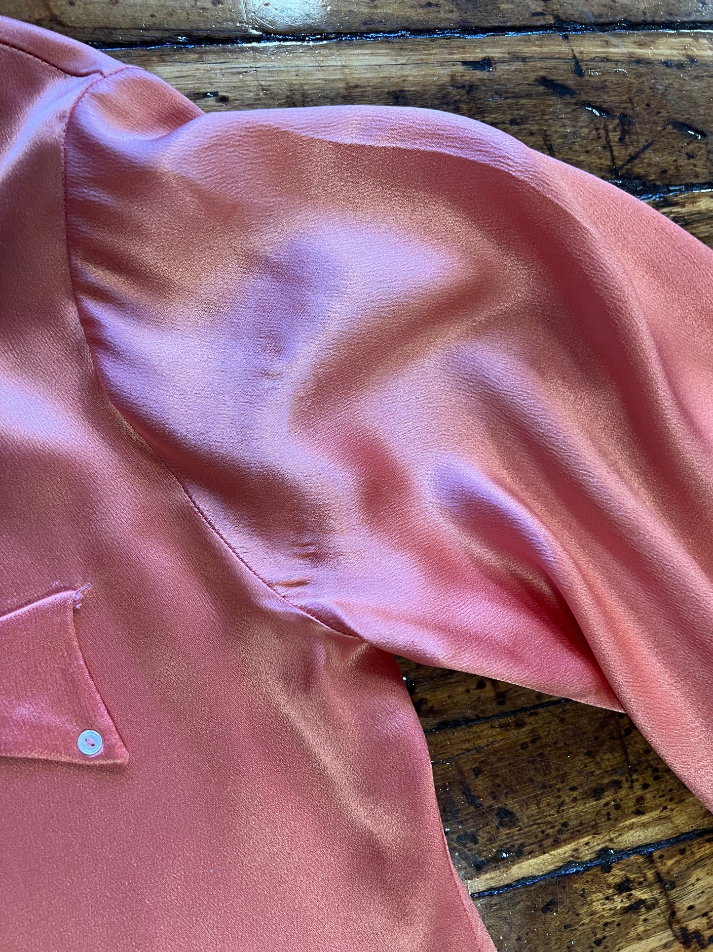 1950s Salmon Bishop Sleeve Blouse