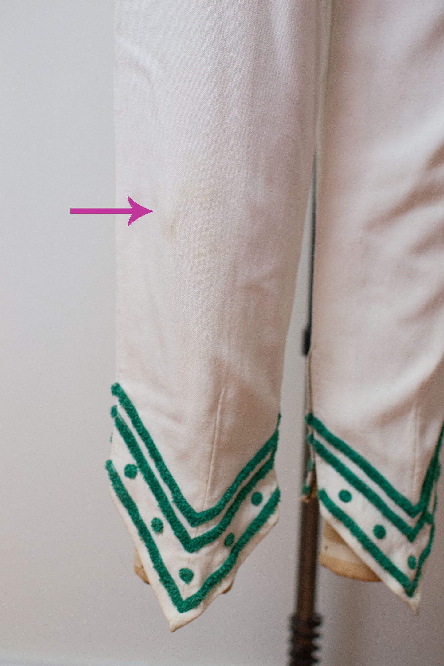 1950s Linen Jumpsuit with Chenille Trim