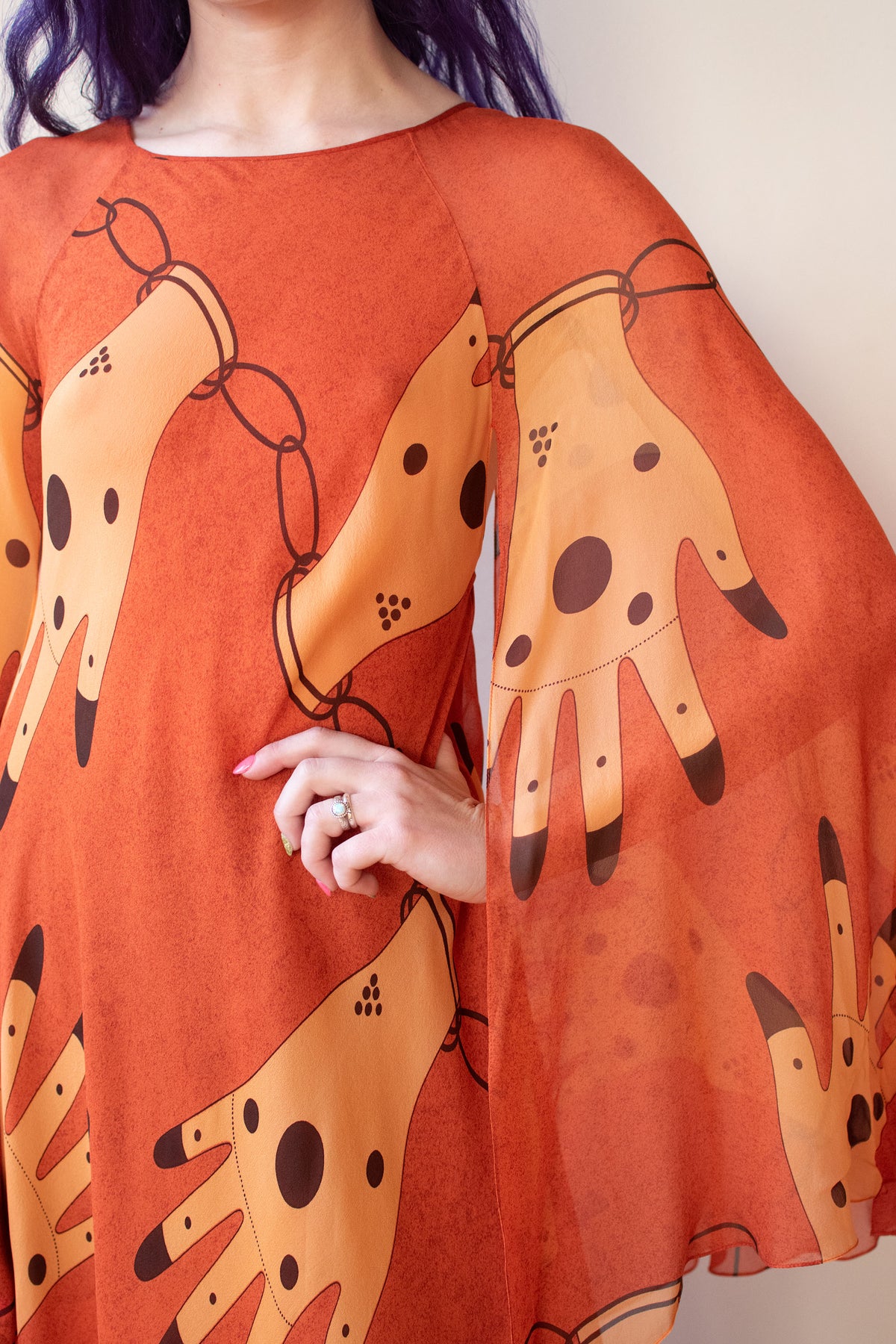 1970s Hand Print Chiffon Dress | Oscar de la Renta