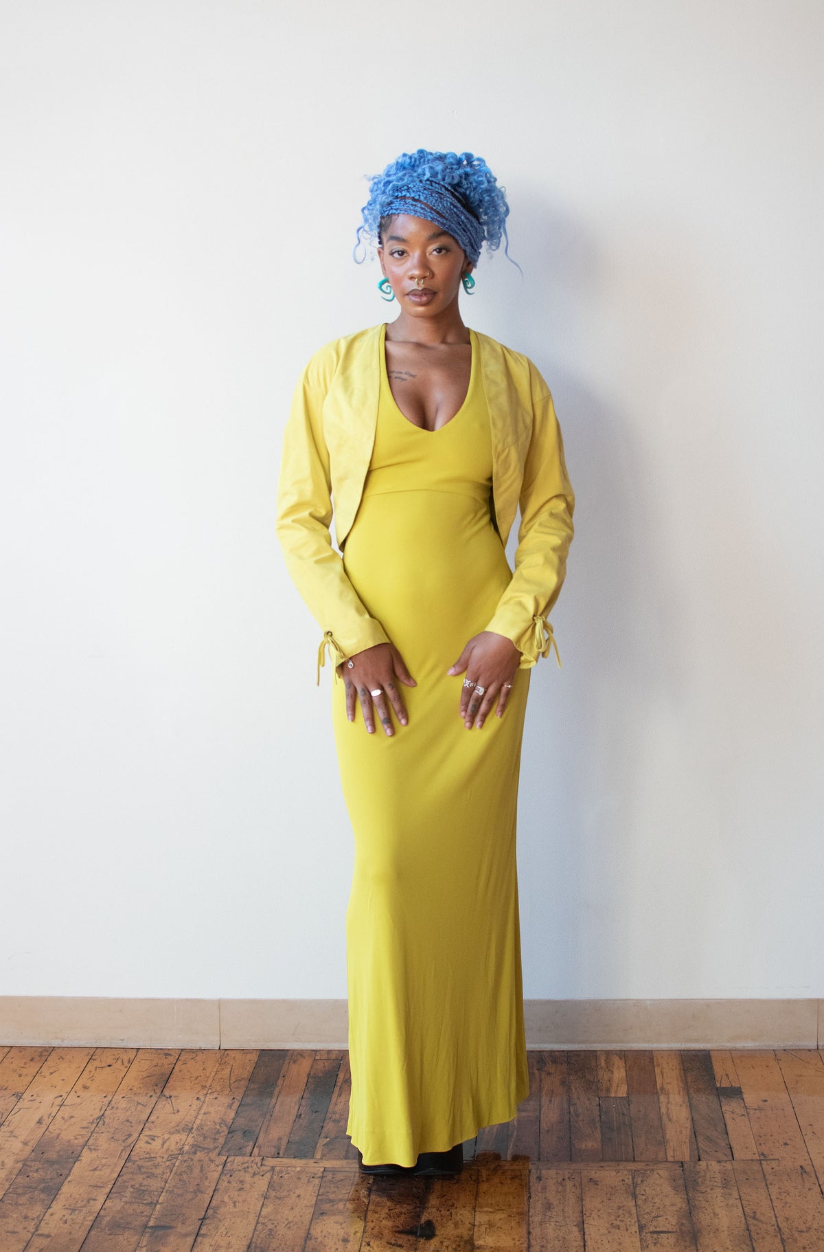 1990s Chartreuse Dress Set | Claude Montana
