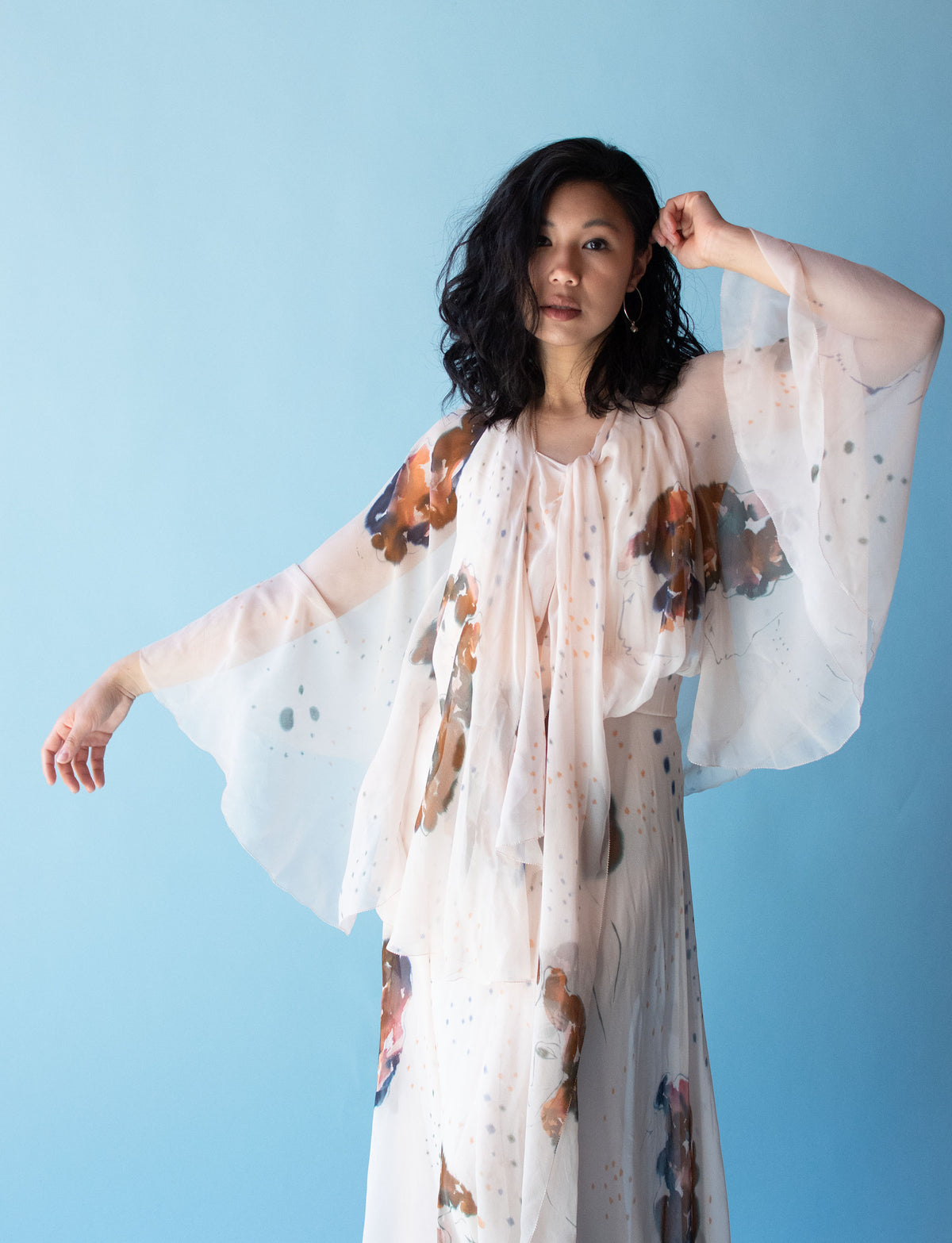 1970s Painted Chiffon Dress | Holly's Harp