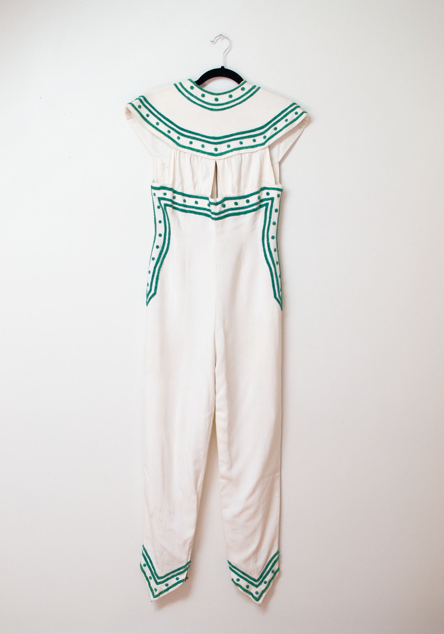 1950s Linen Jumpsuit with Chenille Trim