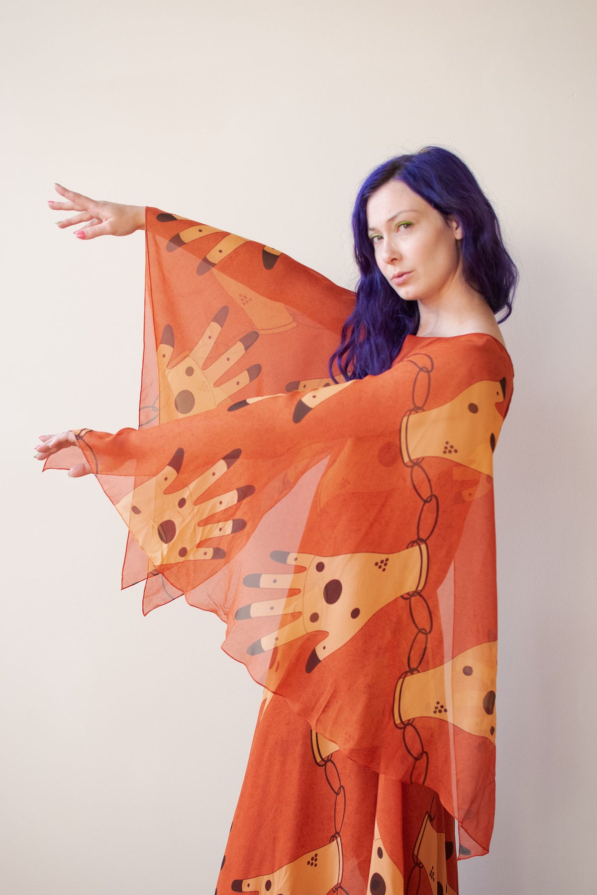 1970s Hand Print Chiffon Dress | Oscar de la Renta