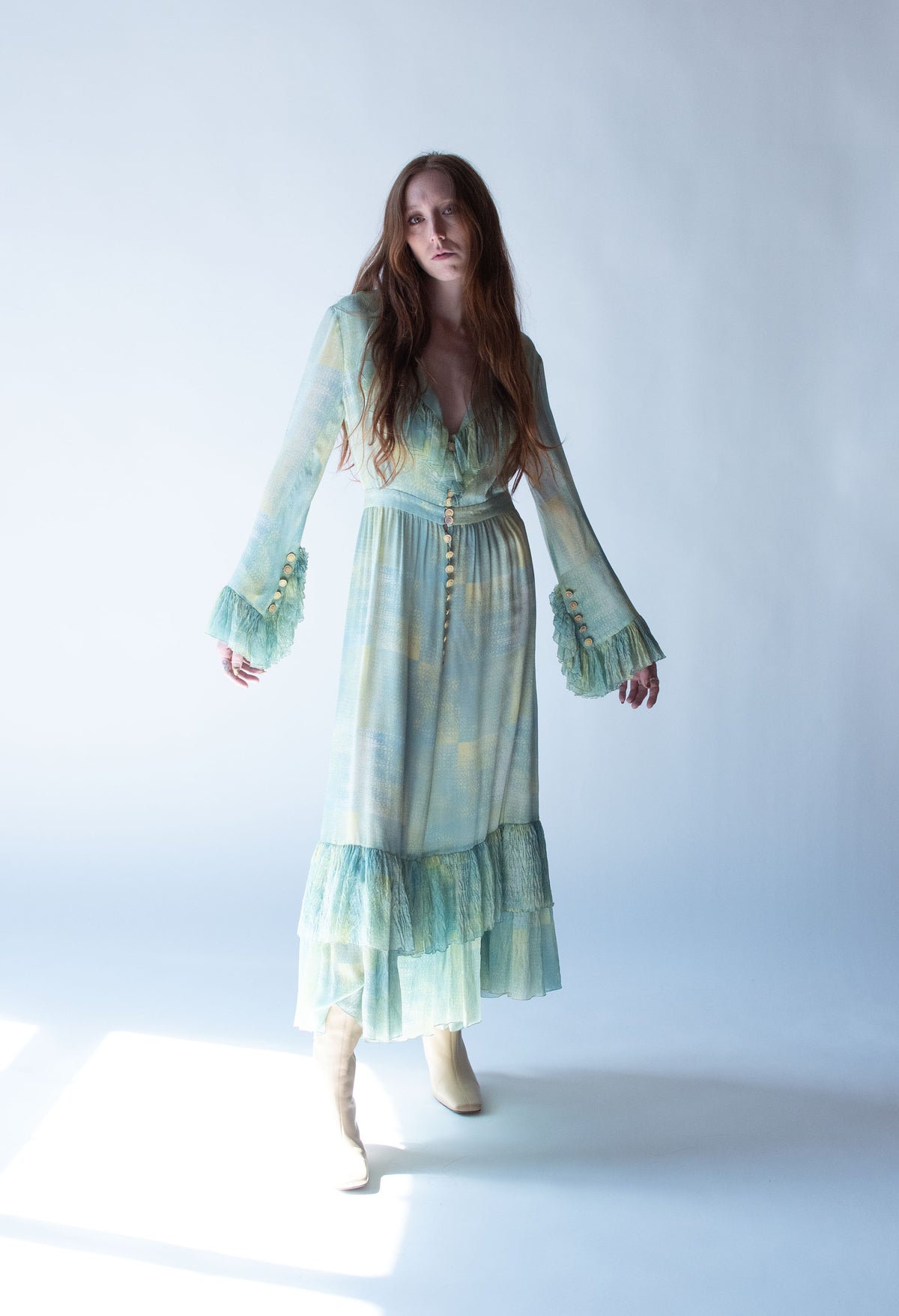 Ruffled Sleeve Silk Dress | Chloe SS 1993