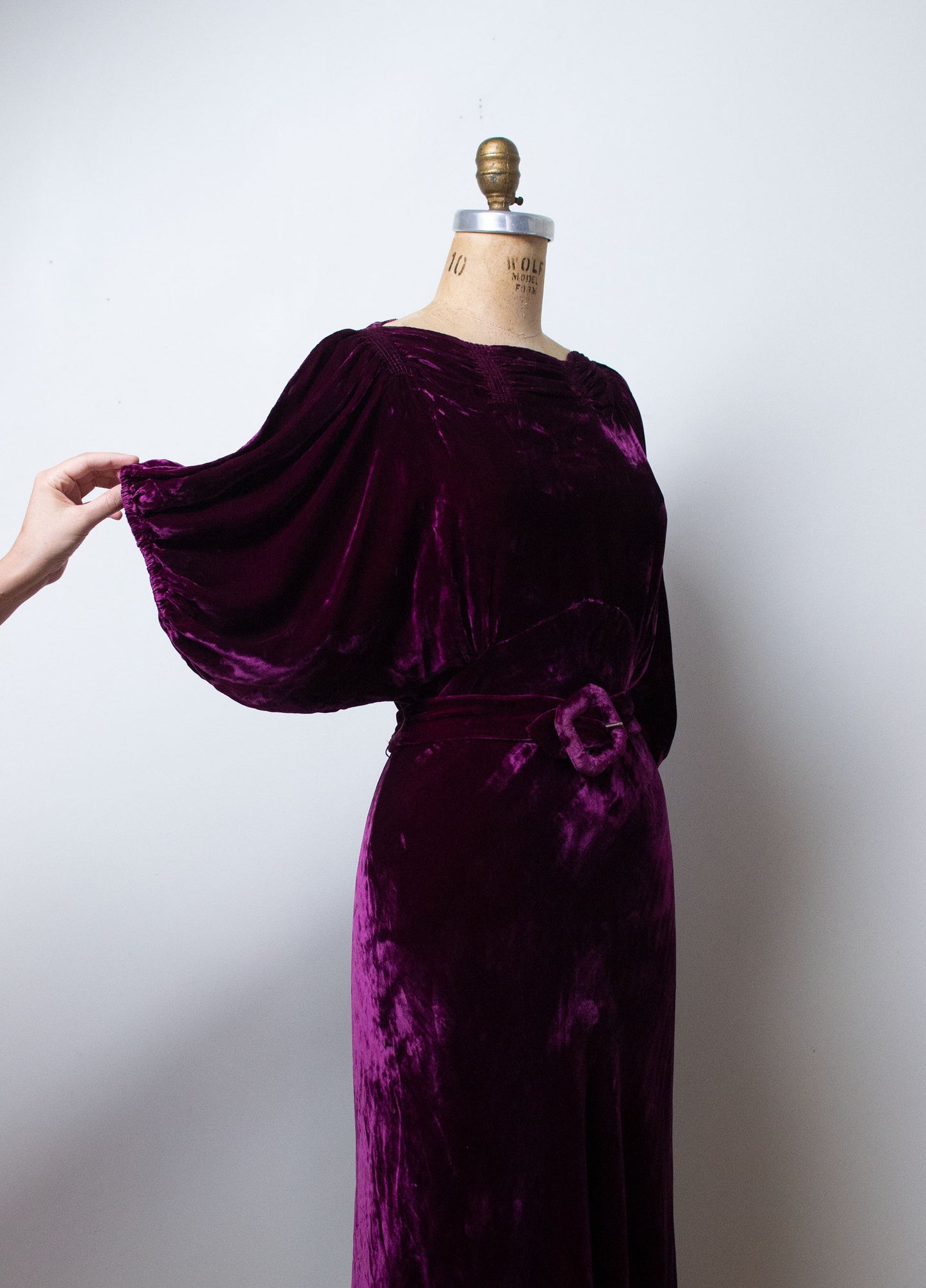 1930s Plum Velvet Gown | Cold Shoulder Sleeves