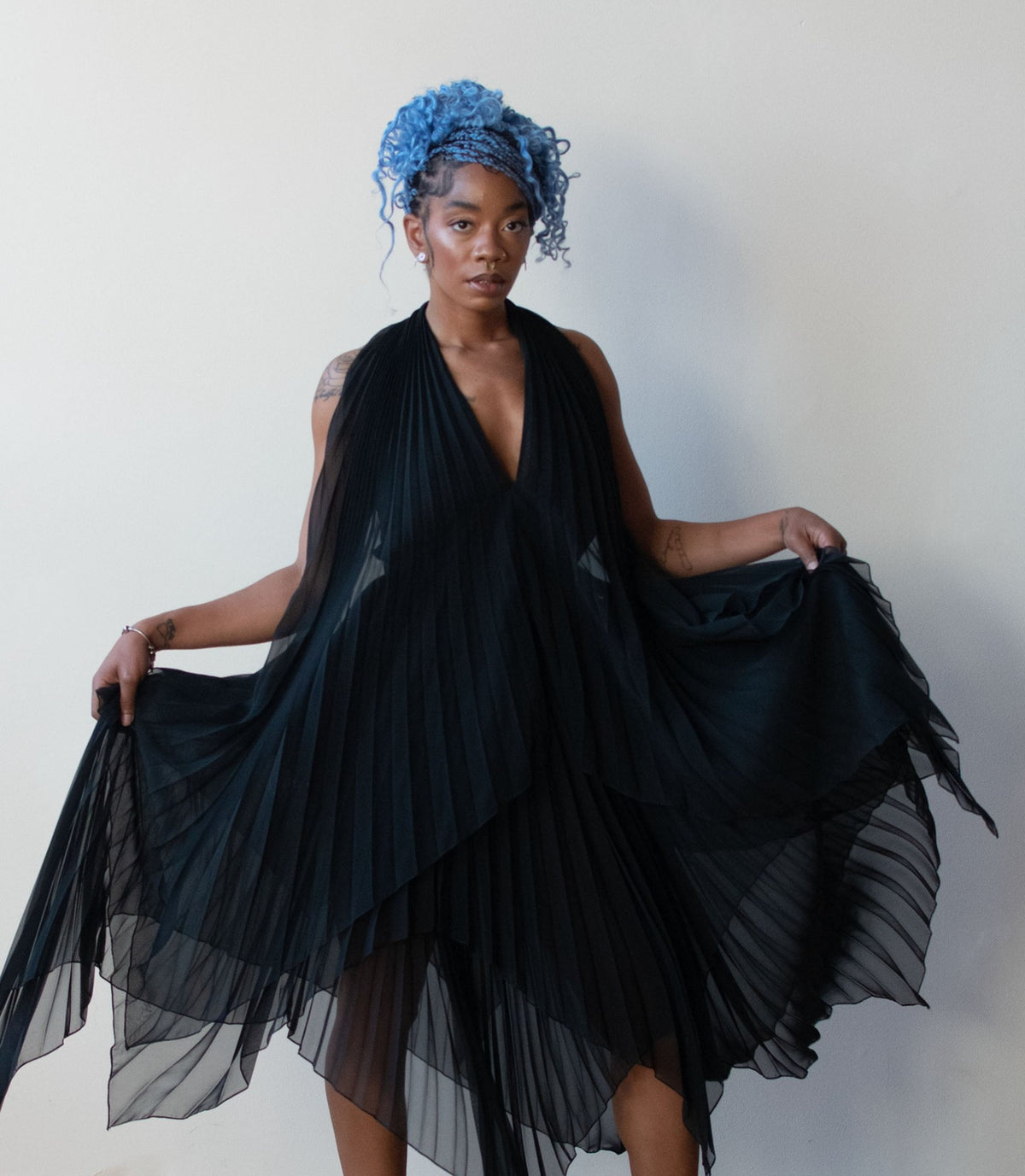 1970s Pleated Chiffon Dress