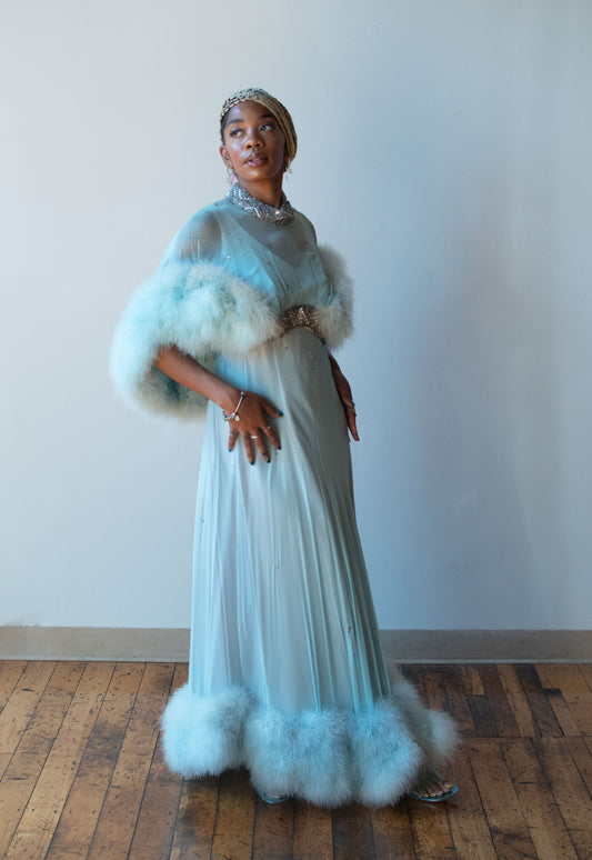 1960s Feather Trim Gown