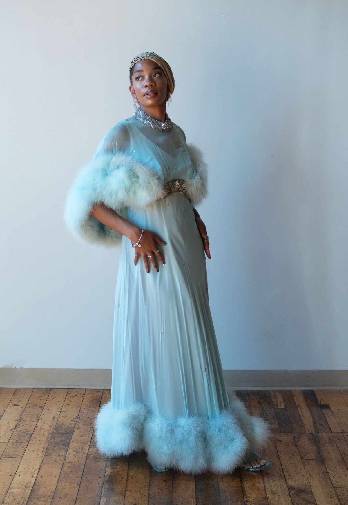 1960s Feather Trim Gown