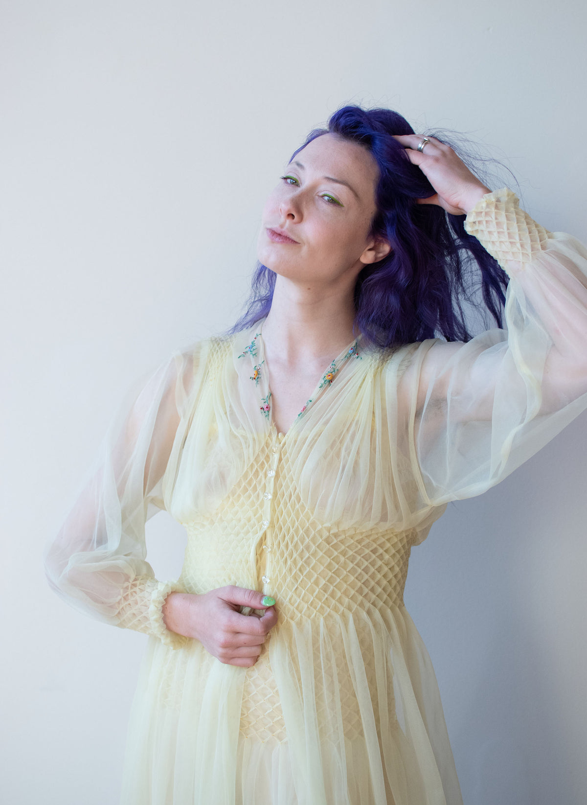 1940s Smocked Nylon Peignoir