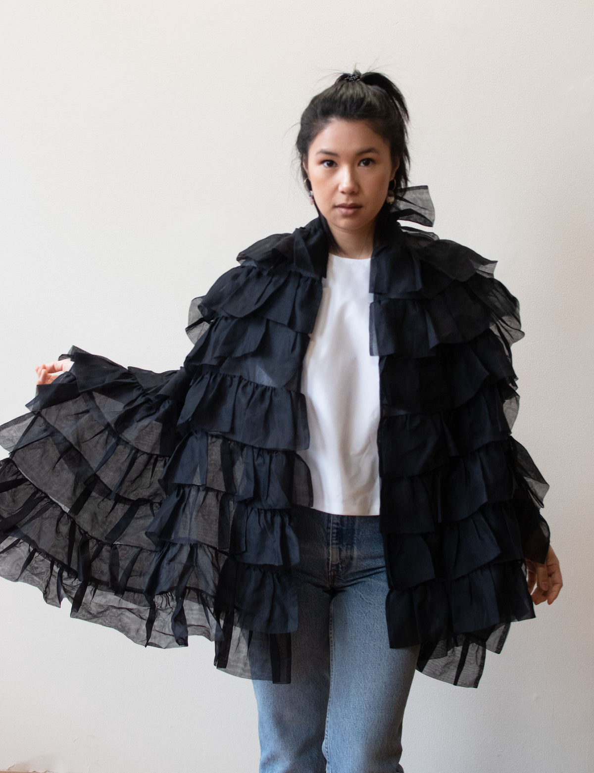 Ruffled Black Shawl