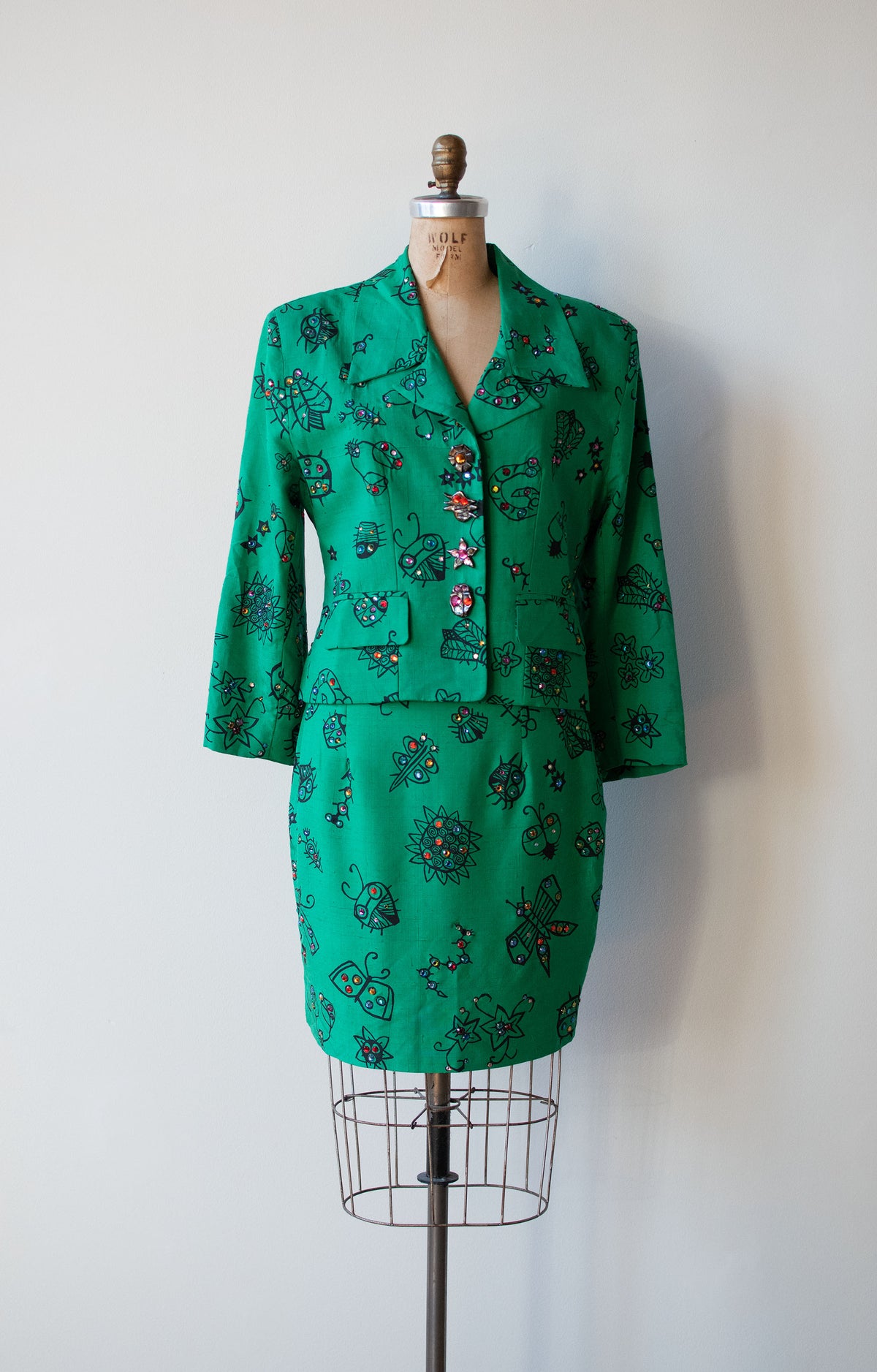 Silk Bug Print Skirt Suit | Todd Oldham Spring 1992