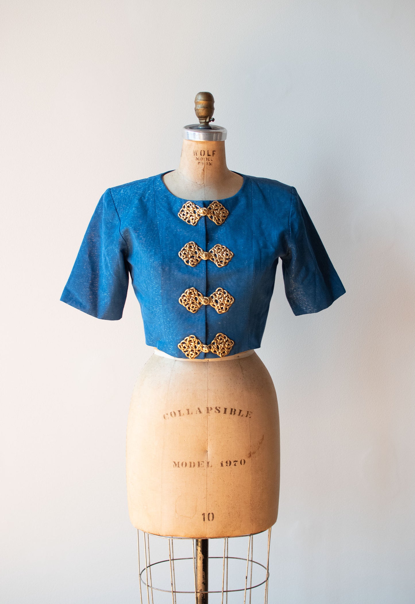 Blue Cropped Moiré Jacket | Yves Saint Laurent Rive Gauche S/S 1993
