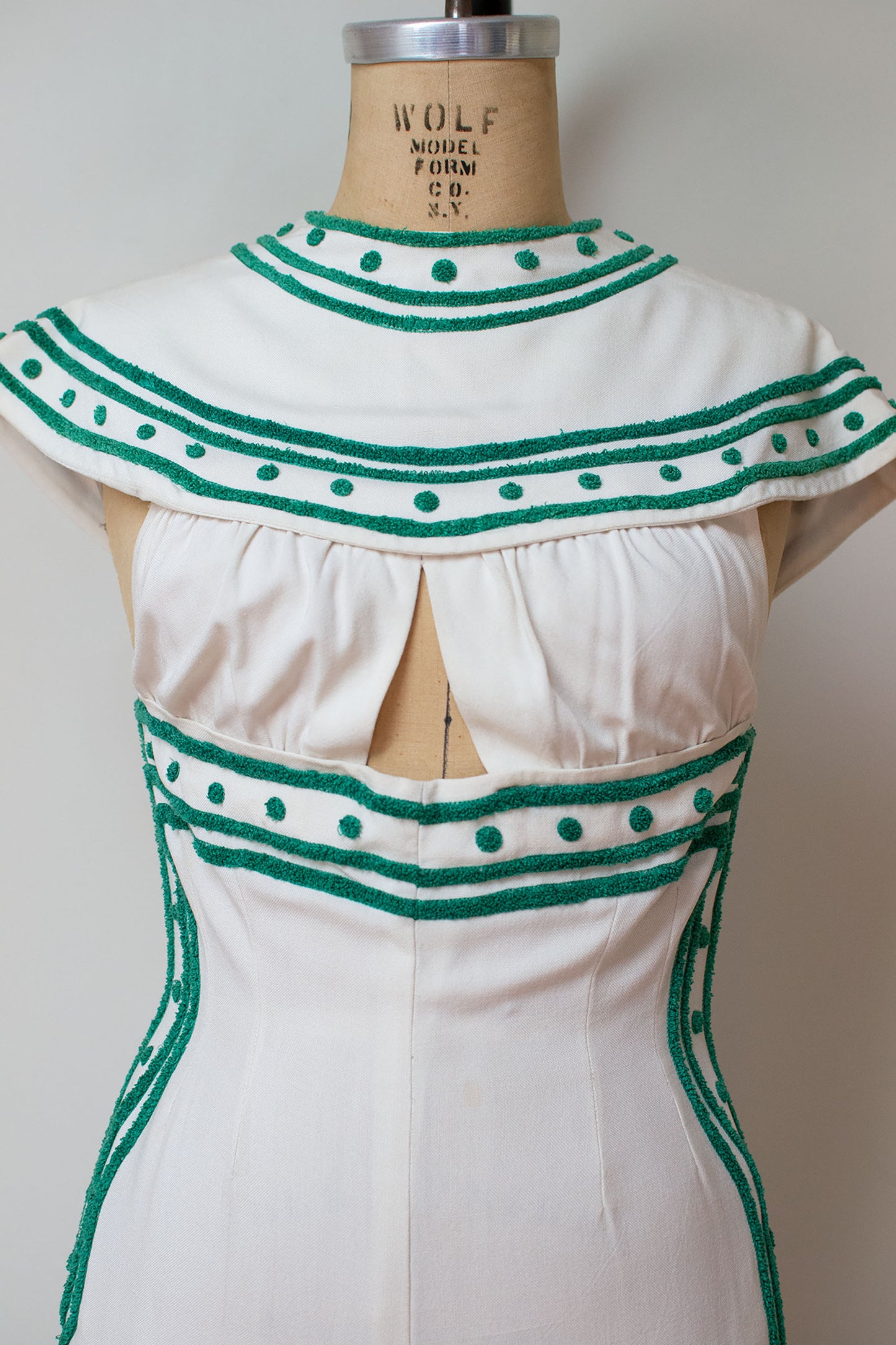 1950s Linen Jumpsuit with Chenille Trim
