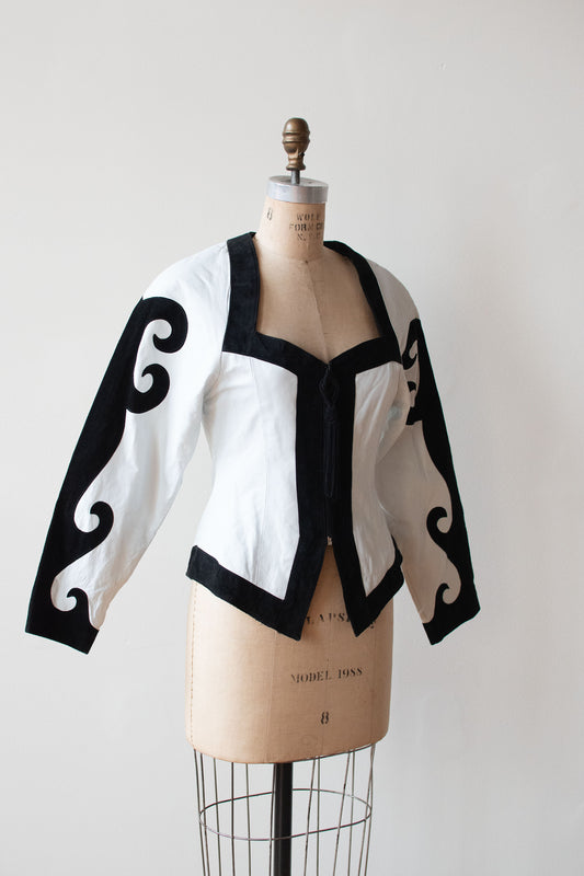 1980s Black & White Leather Jacket