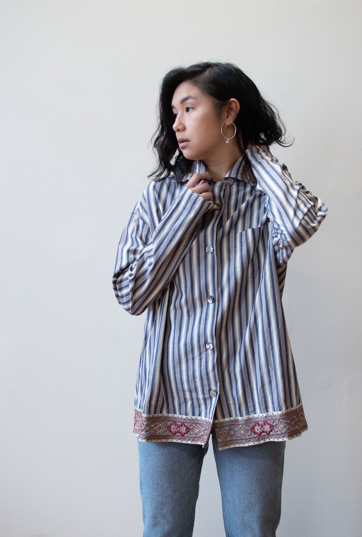 Striped Blouse with Ribbon Trim | Romeo Gigli 1994