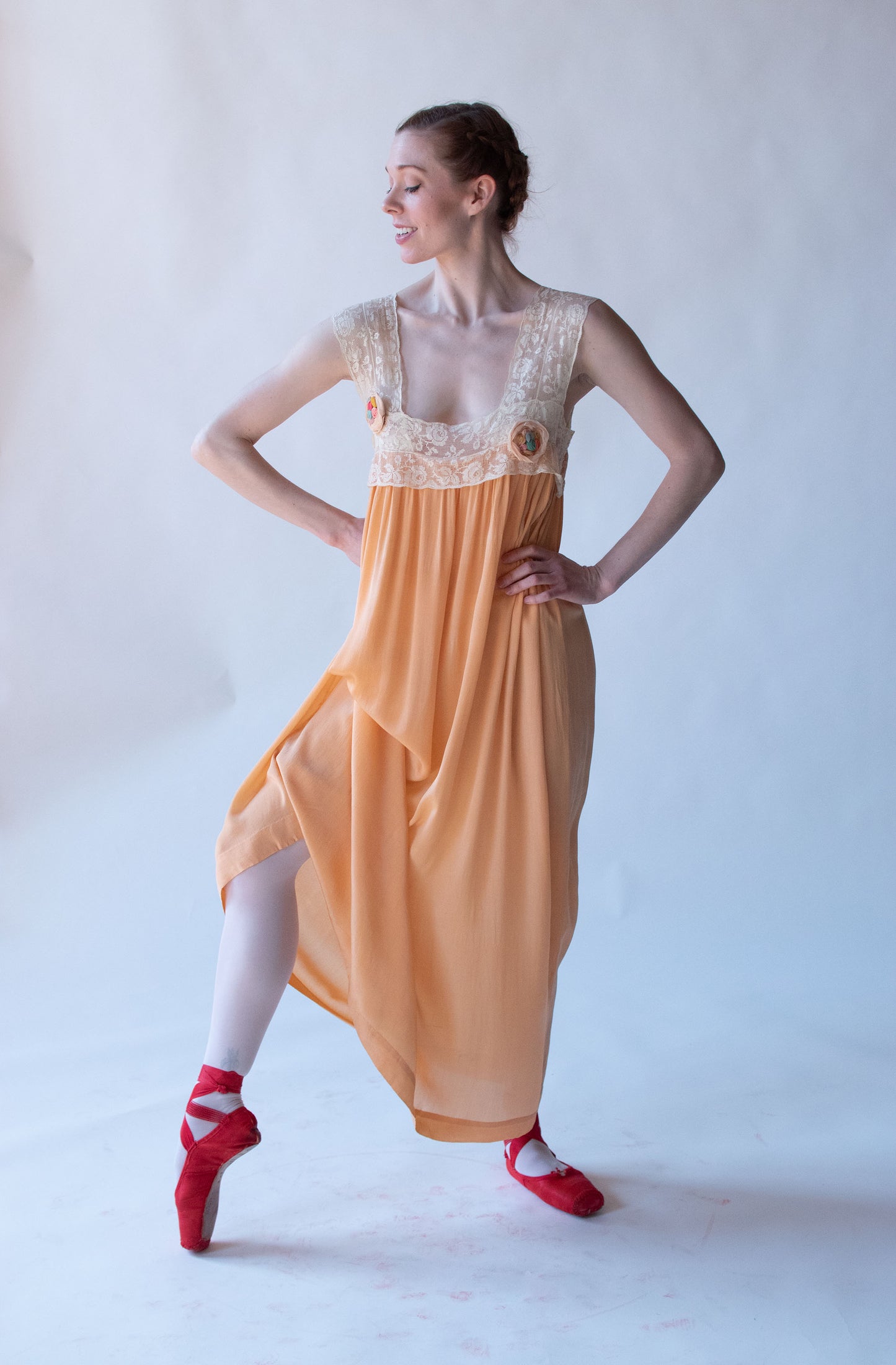 1920s Peach Silk Nightgown