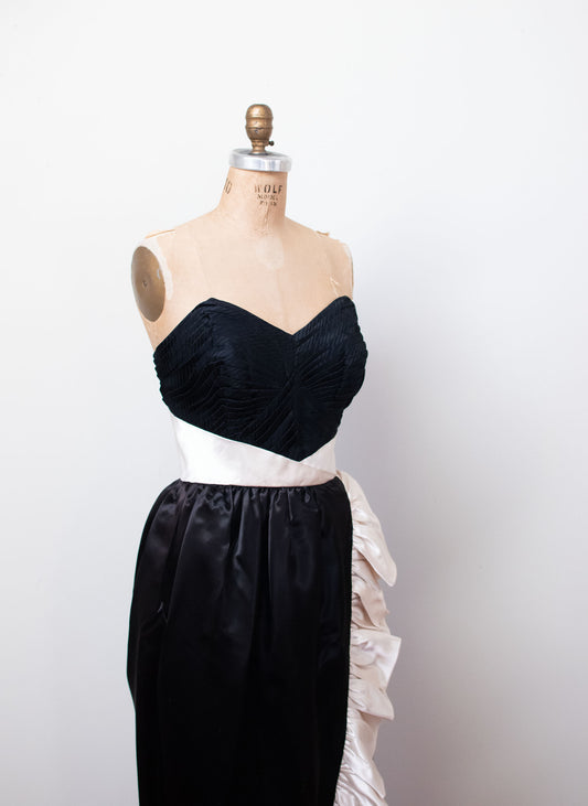 1970s Ruffled Satin Gown