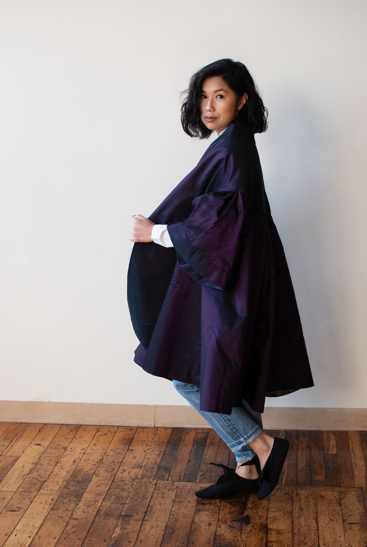 1990s Purple Taffeta Opera Coat
