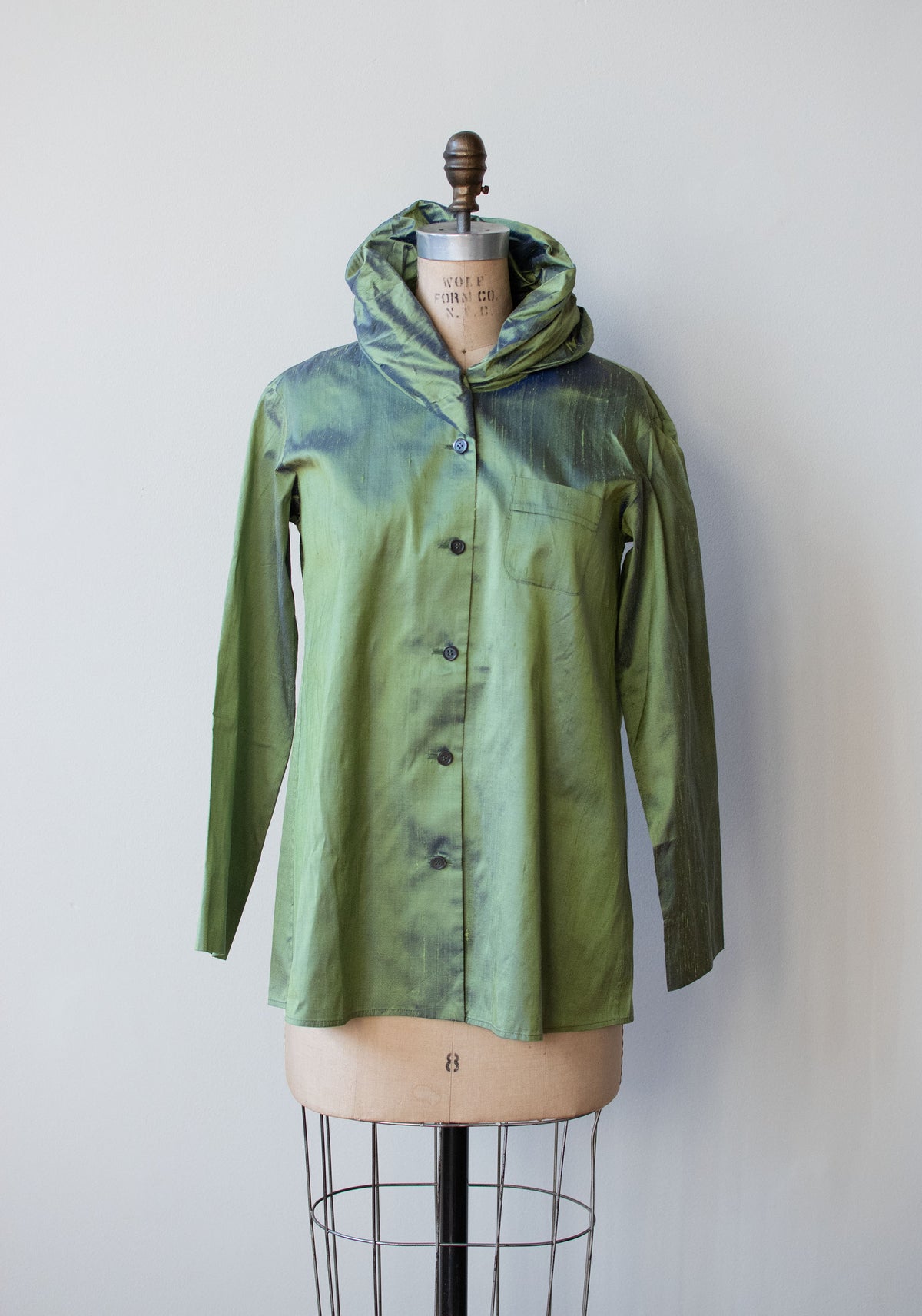 1990s Iridescent Green Silk Blouse | Romeo Gigli