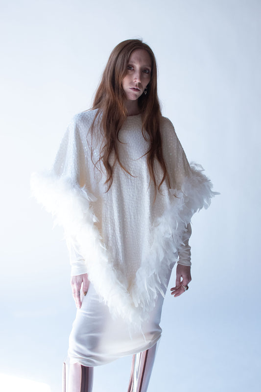 1980s Feather Trim Dress