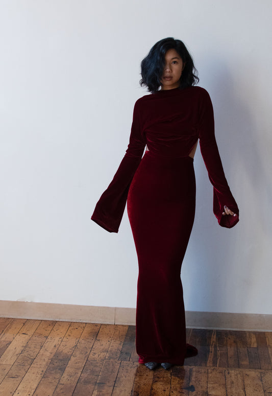 1990s Red Velvet Dress