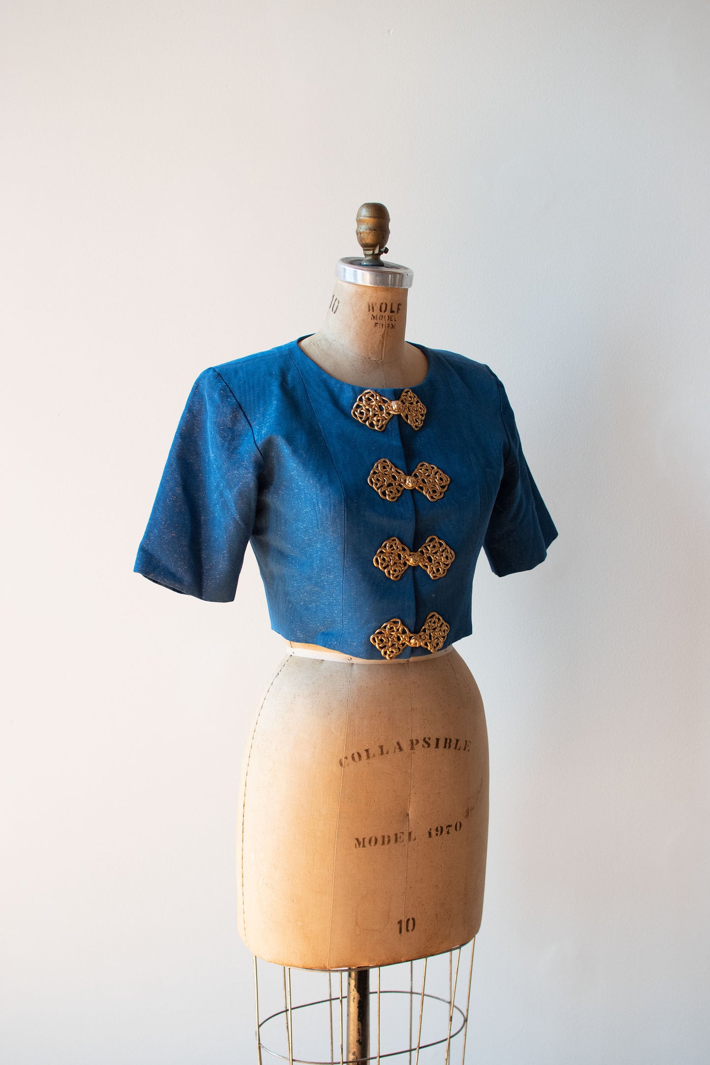 Blue Cropped Moiré Jacket | Yves Saint Laurent Rive Gauche S/S 1993
