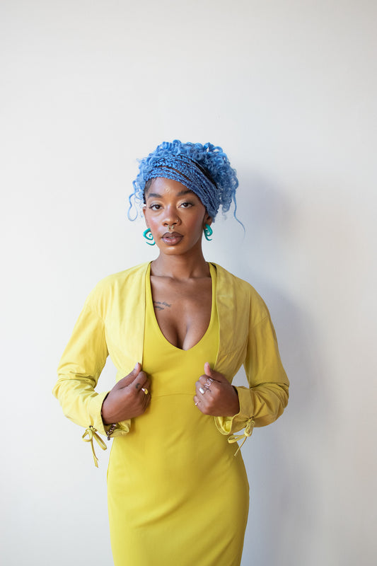 1990s Chartreuse Dress Set | Claude Montana