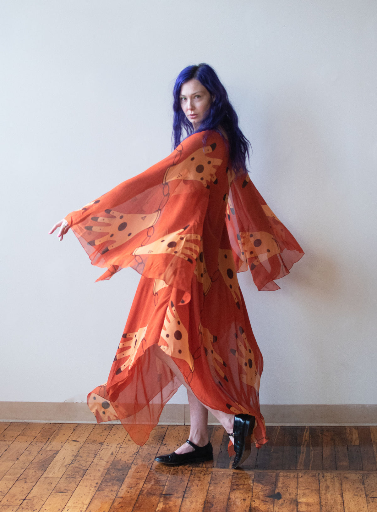 1970s Hand Print Chiffon Dress | Oscar de la Renta