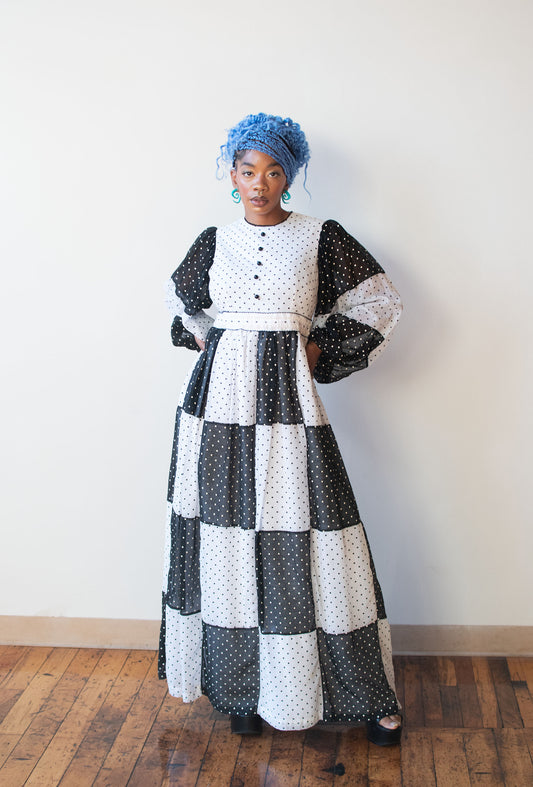 1970s Black & White Polka Dot Dress