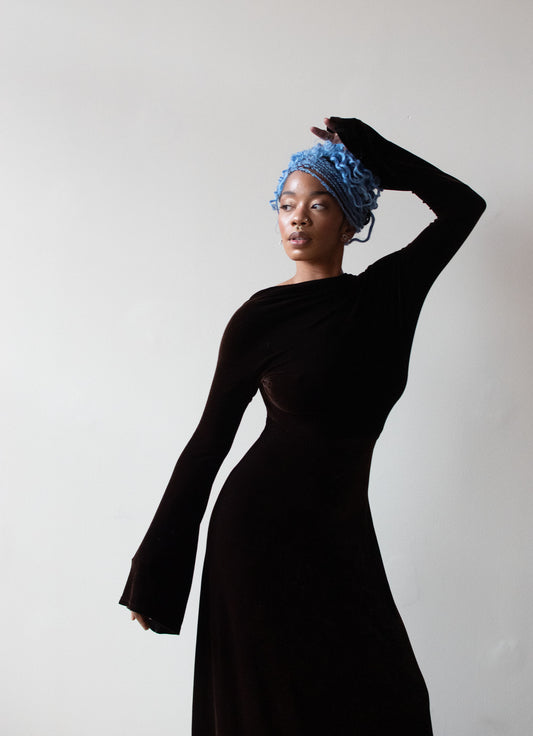 1990s Brown Velvet Dress