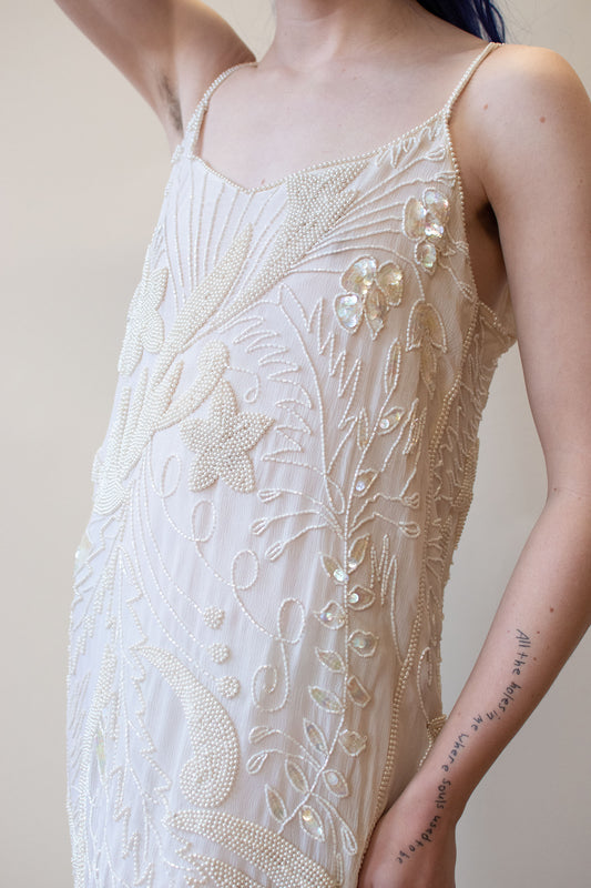 1980s Beaded Chiffon Dress