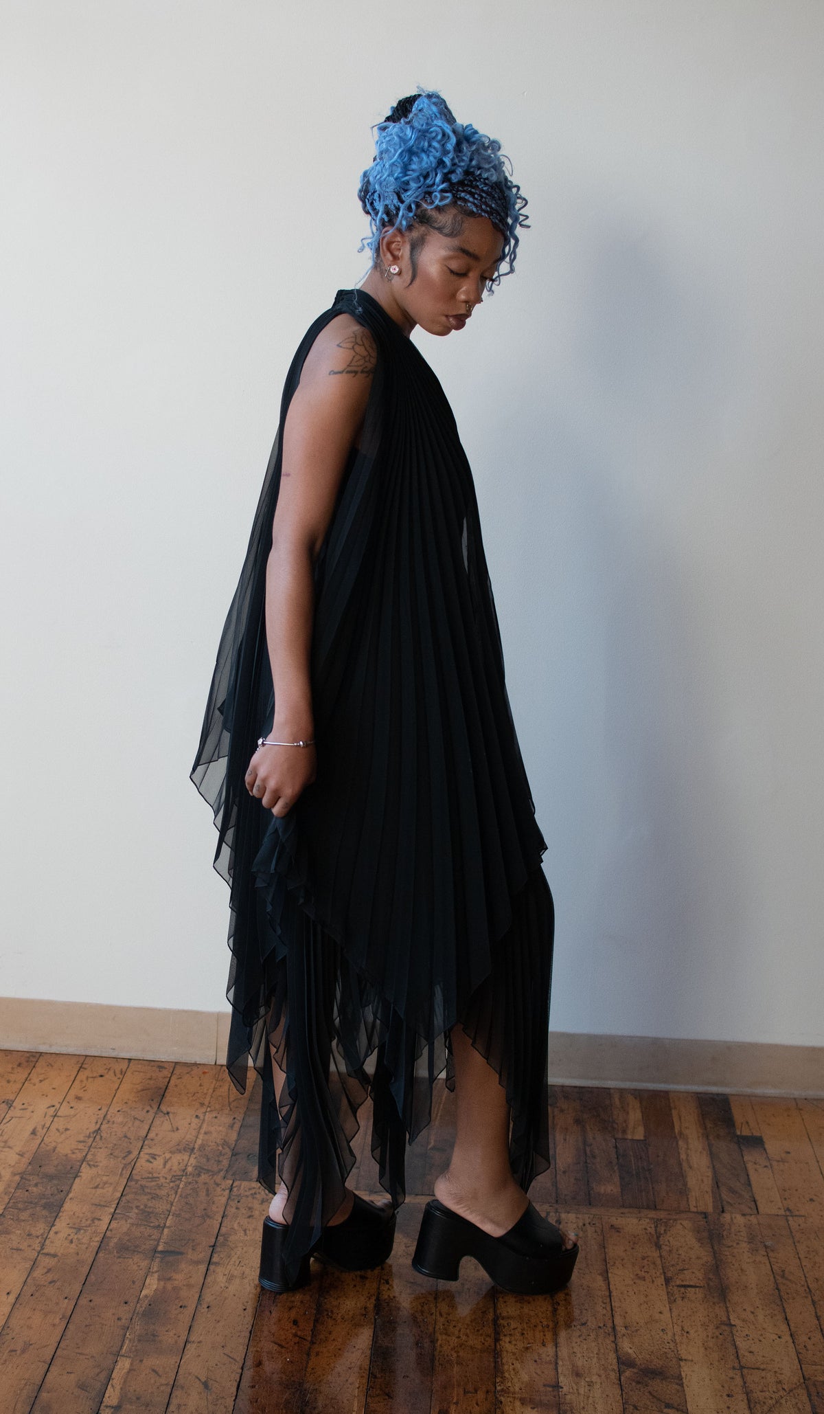 1970s Pleated Chiffon Dress