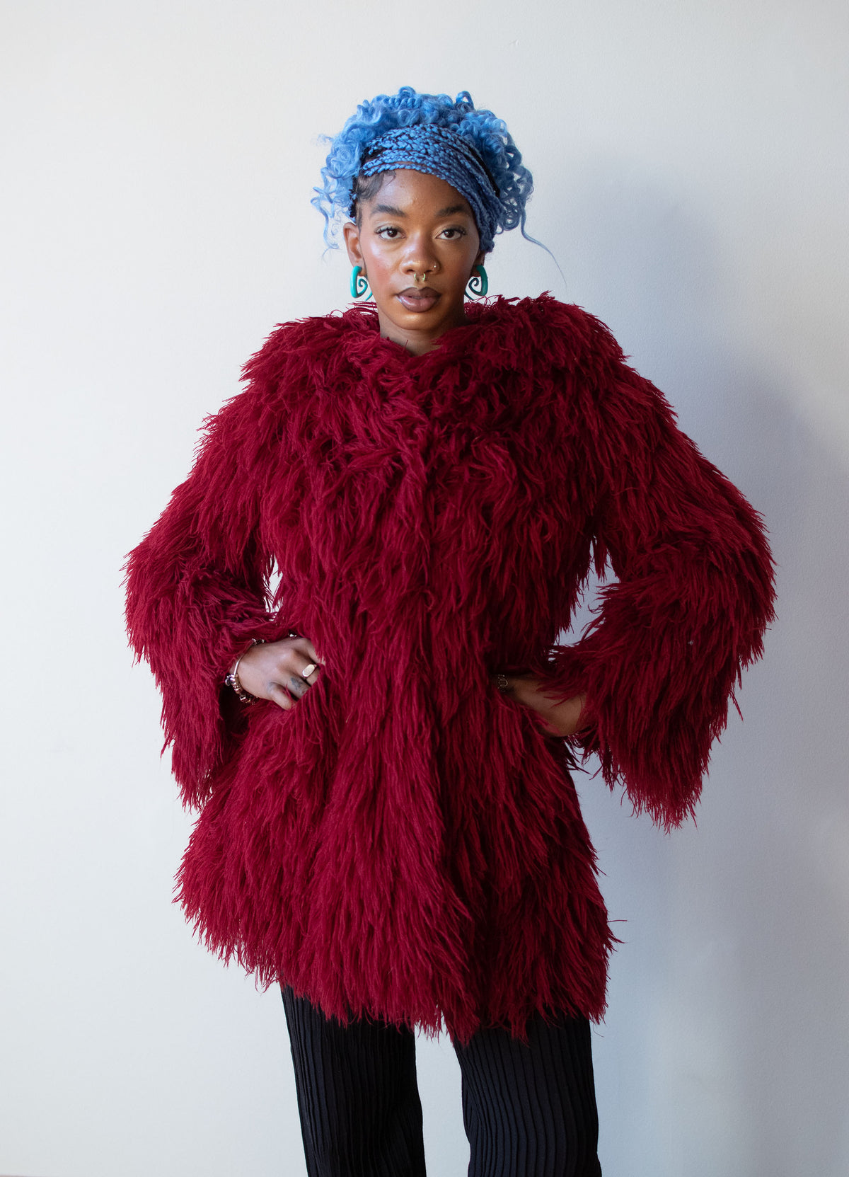 1970s Bordeaux Shag Coat | Young Dimensions