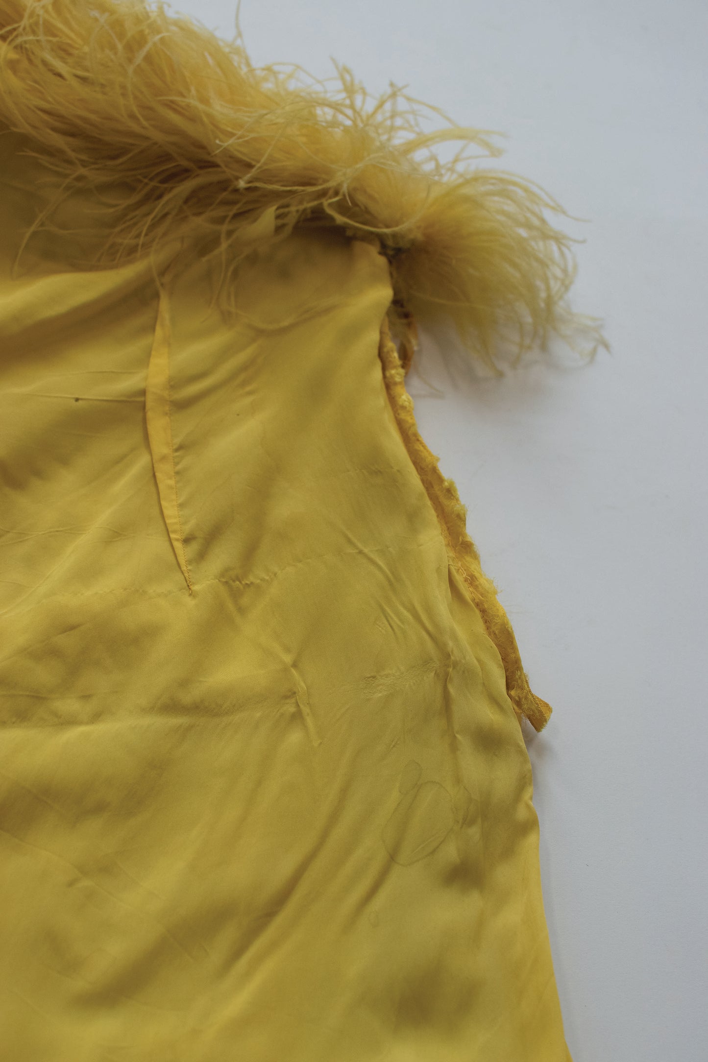 1970s Feather Trim Chiffon Dress