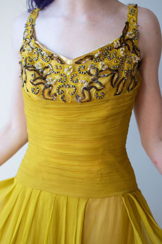 1940s Chartruse Chiffon Gown