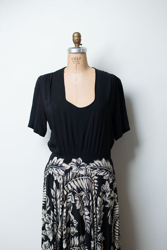 1940s Printed Rayon Dress