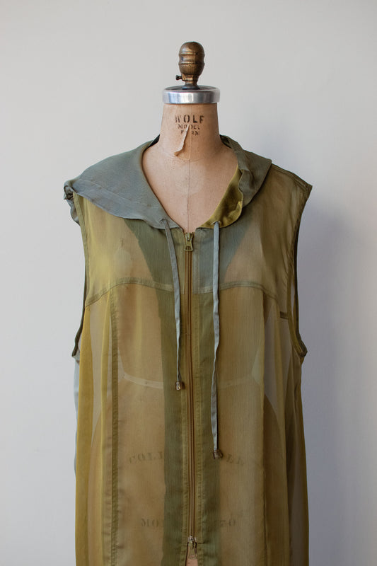 1990s Sheer Green Hooded Tunic