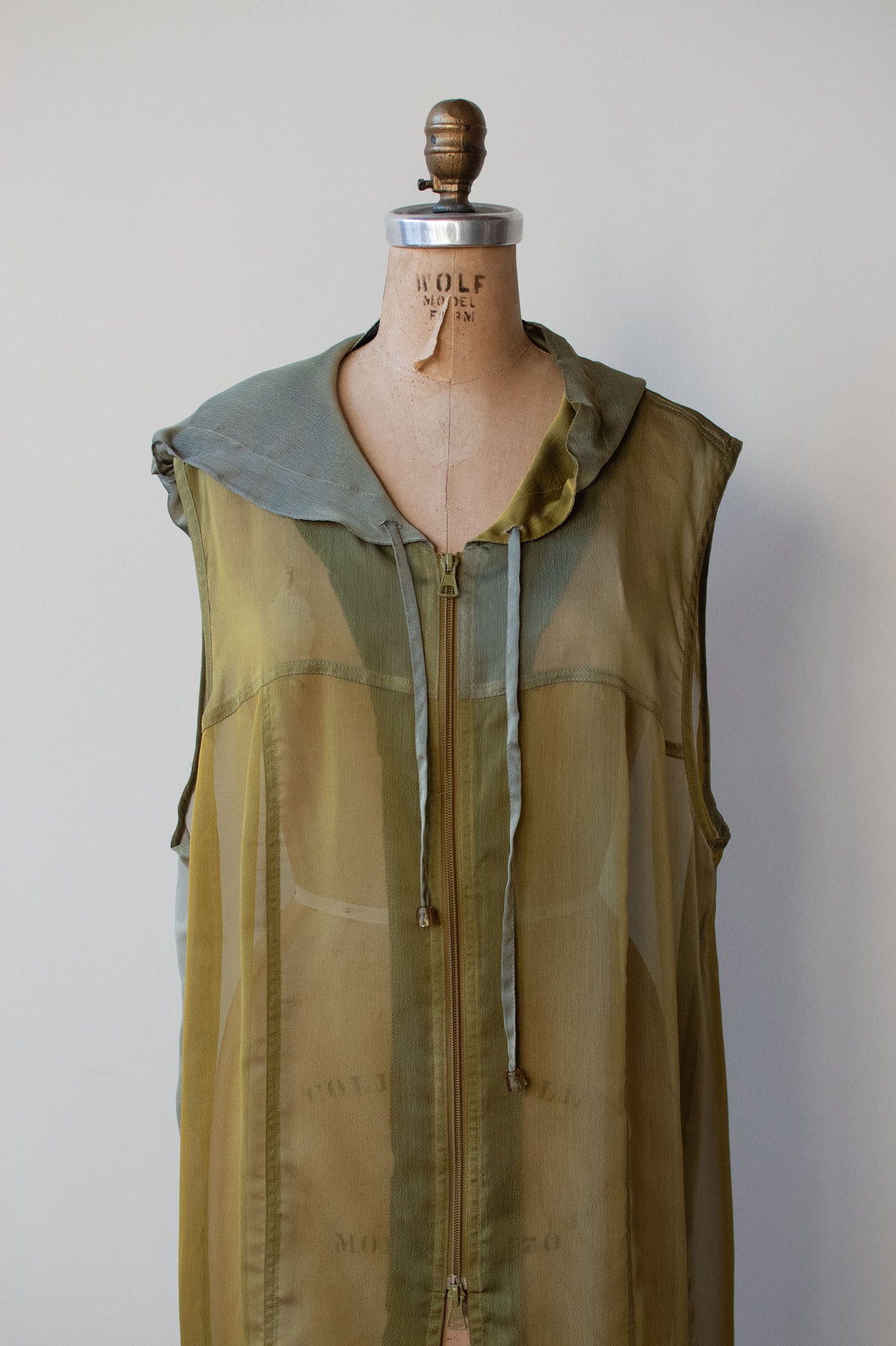 1990s Sheer Green Hooded Tunic