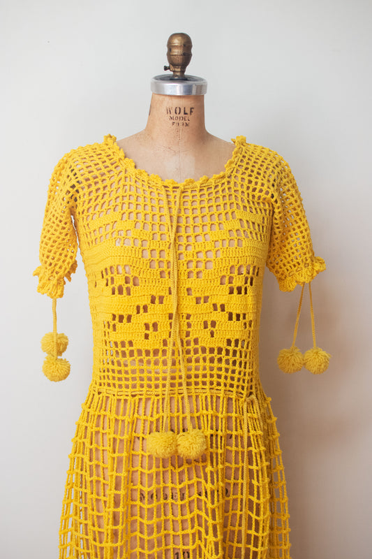 1920s Saffron Crochet Dress