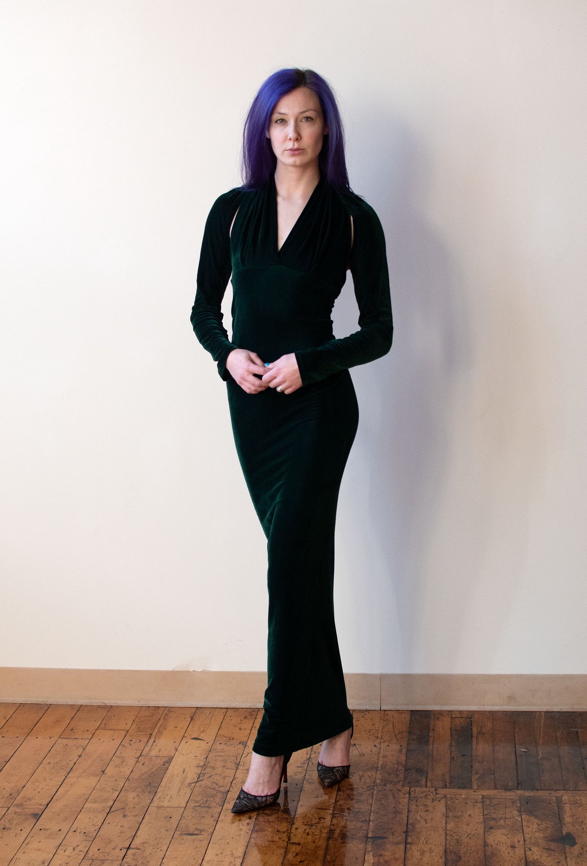 1990s Green Velvet Dress