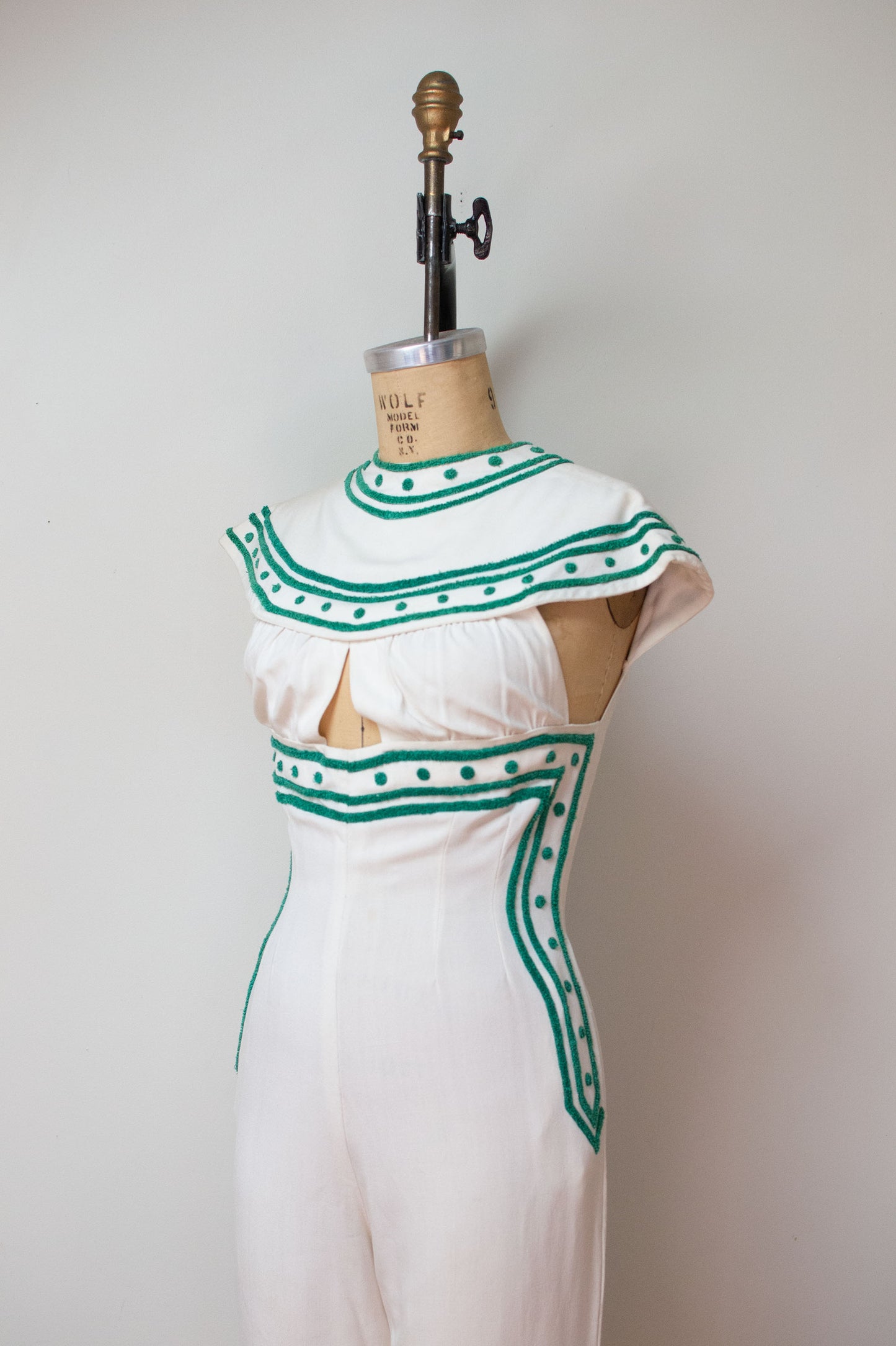 1950s Linen Jumpsuit with Chenille Trim