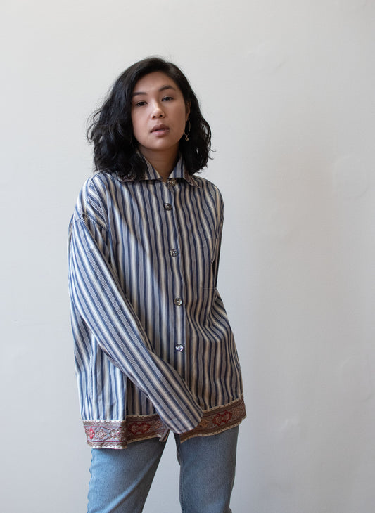 Striped Blouse with Ribbon Trim | Romeo Gigli 1994