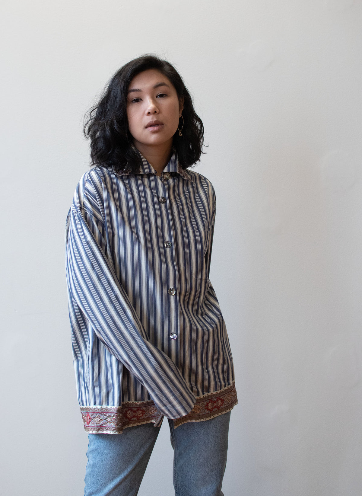 Striped Blouse with Ribbon Trim | Romeo Gigli 1994