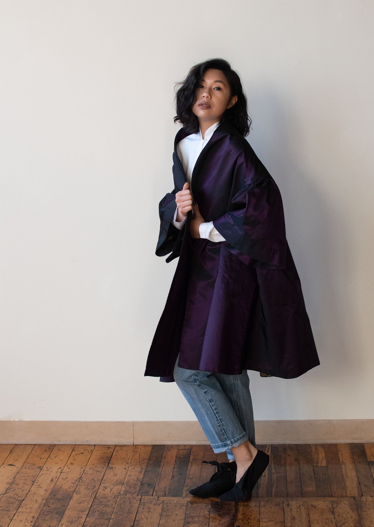 1990s Purple Taffeta Opera Coat