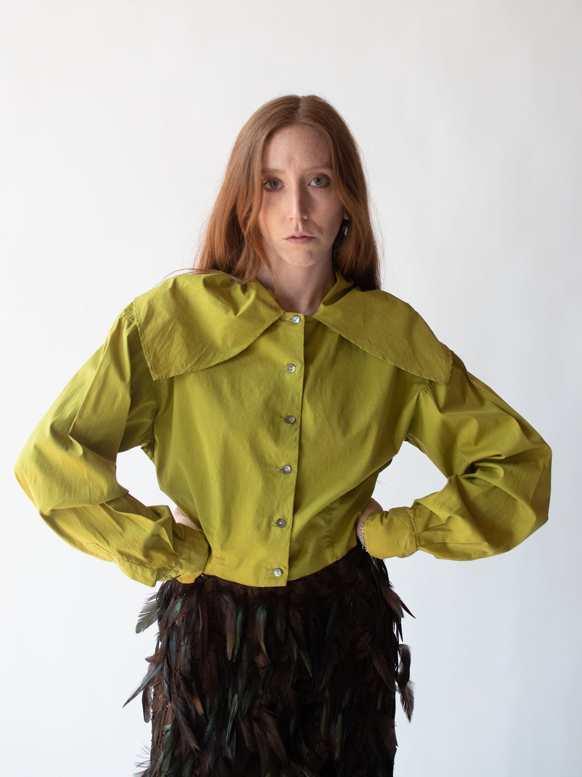 Chartreuse Shawl Collar Blouse | Romeo Gigli 1988