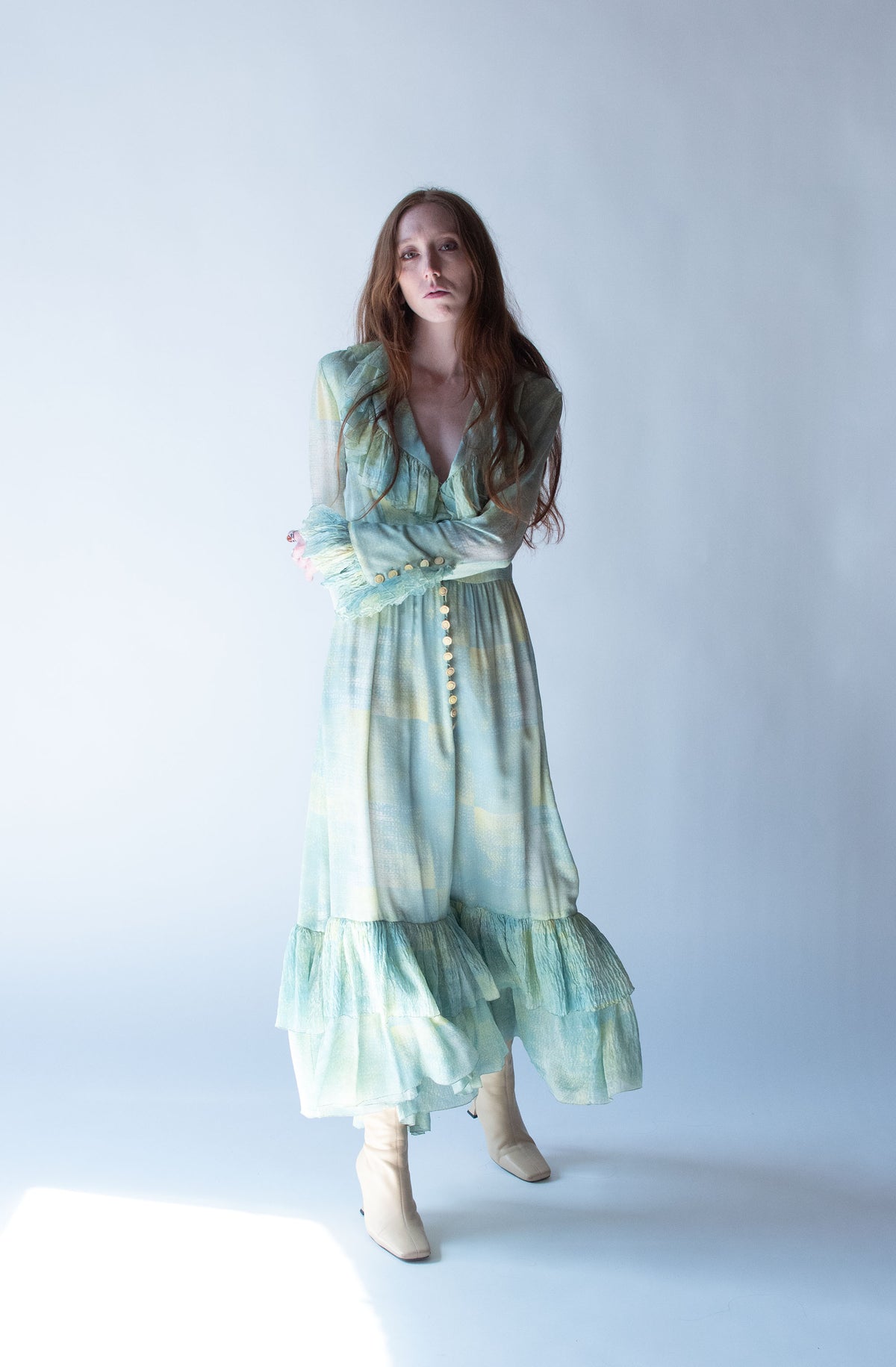 Ruffled Sleeve Silk Dress | Chloe SS 1993