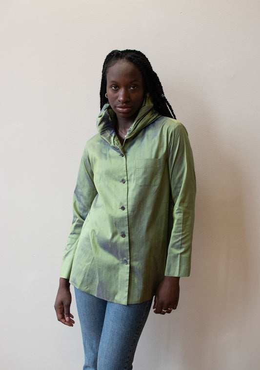 1990s Iridescent Green Silk Blouse | Romeo Gigli