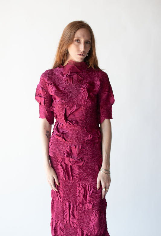 Raspberry Pleated Dress Set | Yoshiki Hishinuma